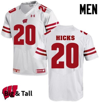 Men's Wisconsin Badgers NCAA #20 Faion Hicks White Authentic Under Armour Big & Tall Stitched College Football Jersey VL31S27MA